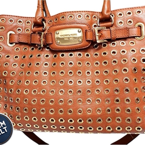 MICHAEL KORS HAMILTON GROMMET TAN/BROWN LEATHER SATCHEL SHOULDER HANDBAG | EUC🤎 - Picture 2 of 16